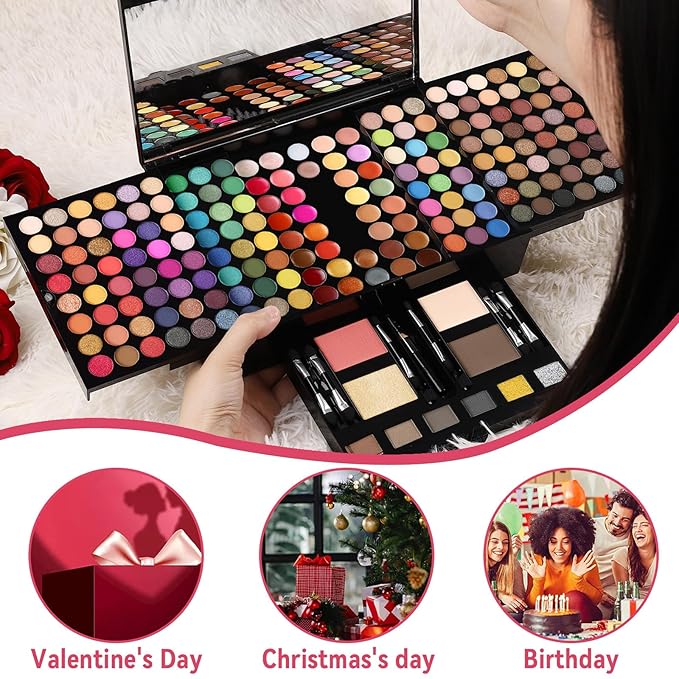 190 Colors Cosmetic Make up Palette Set Kit Combination with Eyeshadow Facial Blusher Eyebrow Powder Face Concealer Powder Eyeliner Pencil A Mirror All-in-One Makeup Gift Sets For Women