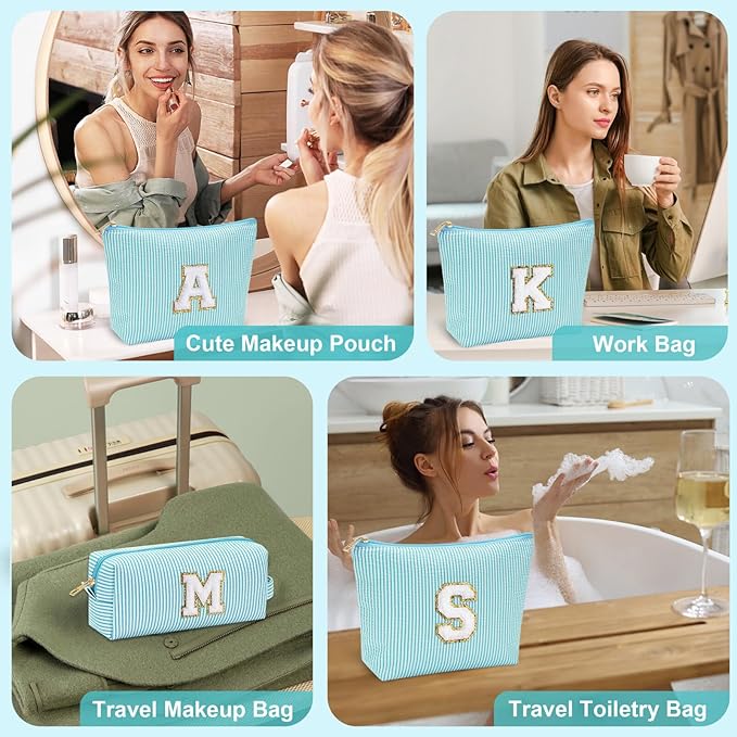 YOOLIFE Birthday Gifts for Women Girls - Large Initial Cute Makeup Bag Make Up Bag Cosmetic Bag Travel Toiletry Bag for Women Birthday Gifts for Women Girlfriend Makeup Storage Bag F