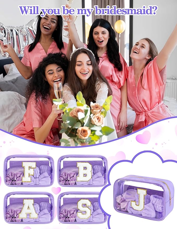 Gift Sets for Women, Initial Makeup Bag with Makeup Brush Set Bachelorette Party Favors, Purple Spa Kit with Skincare Headbands Wrist Bands Sleepover Party Supplies Gifts for Teen Girls Bridesmaid J