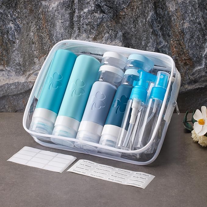 INSFIT Travel Bottles for Toiletries 23pack, TSA Approved Travel Size Toiletries, Airplane Essentials for Creams, Shampoo, Cosmetic Liquids
