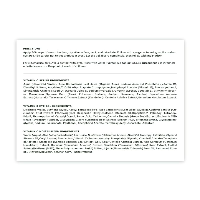 Tree of Life Beauty Ultimate Skin Care Set, Brightening, Firming, Hydrating, Moisturizing, Brightening, Complete Face Care Regimen - Anti-Aging Vitamin C Trio Pro Pack