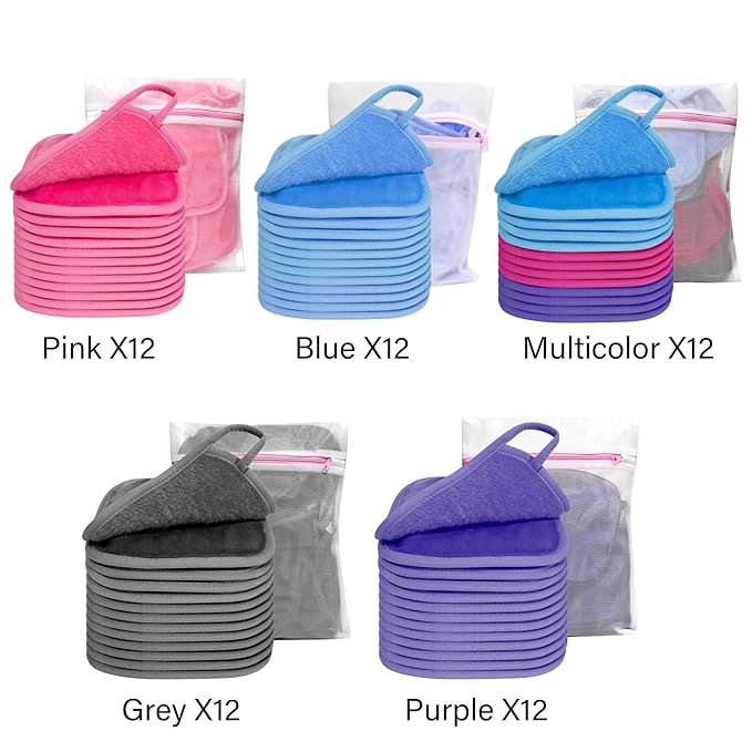KODAMO Makeup Remover Cloth, 6 inch x 6 inch Reusable Makeup Remover Towels with Laundry Bag, Microfiber Makeup Removal Face Wash Cloths with Just Water, 12 Pack, Grey