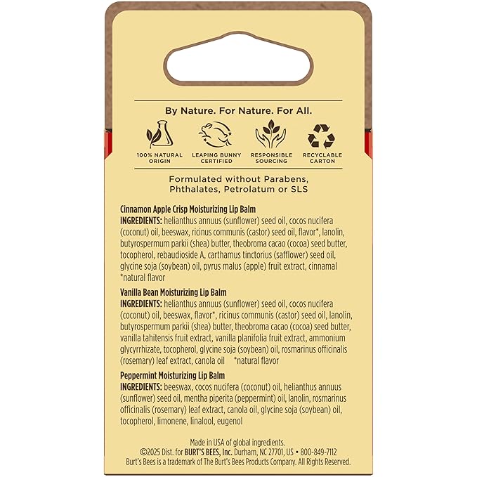 Burt's Bees Stocking Stuffers, Winter Wonders Lip Balm Set for Christmas Gifts, With Responsibily Sourced Beeswax, Natural Origin Lip Care, 3 Tubes, 0.15 oz.