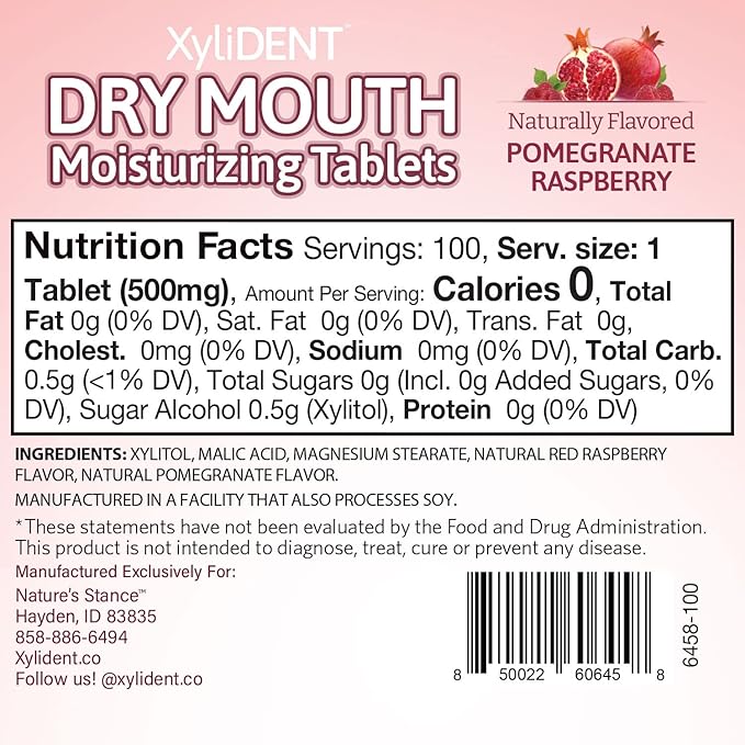 Nature's Stance XyliDENT Xylitol Tablets for Dry Mouth Relief - Stimulates Saliva, Freshens Breath, Reduces Acid Production, Fast Acting Extended Relief, 100 Count