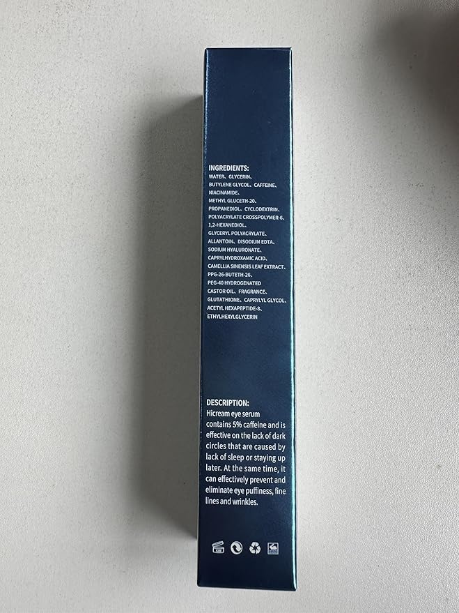Eye Cream with 5% Caffeine Hyaluronic Acid, Eye Serum with 360° Roller Massage Ball for Puffy, Fine Lines, Dark Circles and Wrinkles, Under eye Treatment Serum for Women & Men