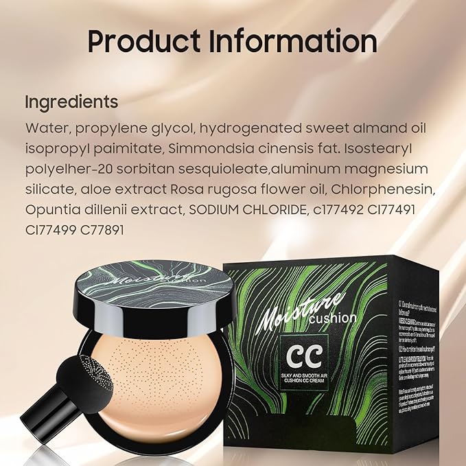 Air Cushion CC Cream Mushroom Head Foundation - Moisturizing BB Creams Foundation, Long-Lasting Waterproof Matte Concealer for Even Skin Tone (Medium Deep, 1 PCS)