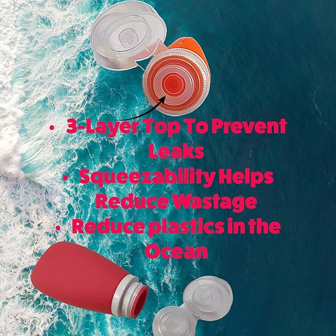 Travel Bottles for Toiletries, TSA Approved 3oz Leak Proof Silicone Soft Refillable Squeeze Travel Size Containers BPA Free for Cleansers, Lotions, Shampoo, Conditioner (red,yellow,blue,orange)