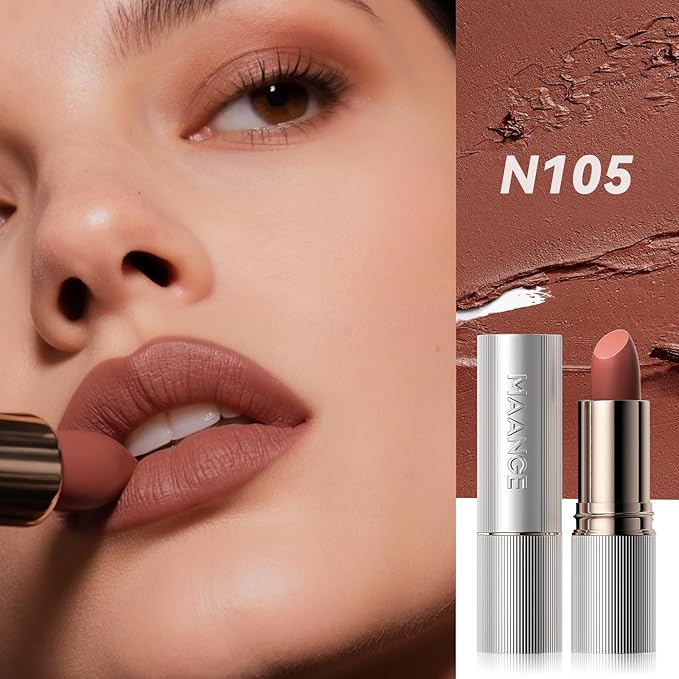MAANGE Lipstick, Matte Lipstick Long Lasting Transfer-Proof Waterproof & Hydrating Lip Makeup, Full Coverage for a Nourishing Pout,1 Count-N105