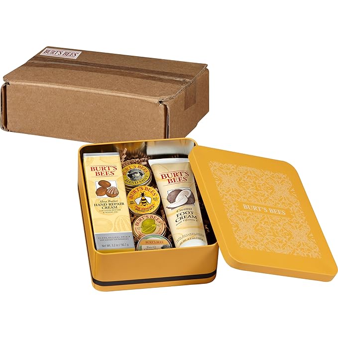 Burt's Bees Back To School Gifts Ideas - Classics Set, 6 Products in Giftable Tin – Cuticle Cream, Hand Salve, Lip Balm, Res-Q Ointment, Hand Repair and Foot Cream