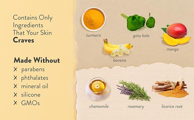 LILY SADO Turmeric Banana Mango Face Moisturizer - Luscious Creamy Nutrient-Rich Natural Daily Facial Cream w Chamomile & Rosemary - Vegan Anti-Aging Lotion For Wrinkles & Fine Lines