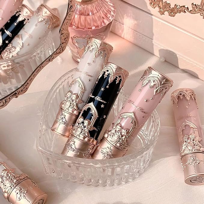 Flower Knows Little Angel Matte Lipstick,Super Soft & Ultra Silky Lip Mud Stick,Long Lasting & Moisturizing Vegan Lip Makeup for Girls&Women,Velvety Nude Peachy Finish(C01 Starry Cross)