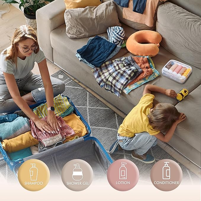 3oz Travel Bottles for Toiletries,Silicone Leak Proof Squeezable Travel Containers,TSA Approved Travel Essentials Bag for Shampoo Conditioner,5 Pack,Brown Pack