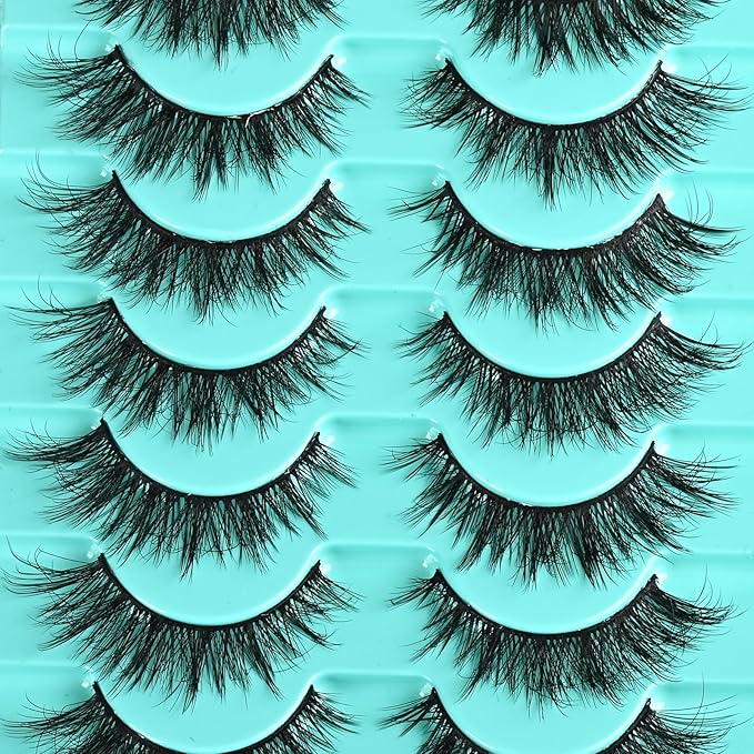 Lashes False Eyelashes Cat Eye Lashes Wispy Fake Mink Lashes Natural Lash 10 Pairs Fake Eyelash Fluffy Lashes Strips Eye Lashes Pack Short Cateye Lashes (Flare Cateye | 7-14mm)