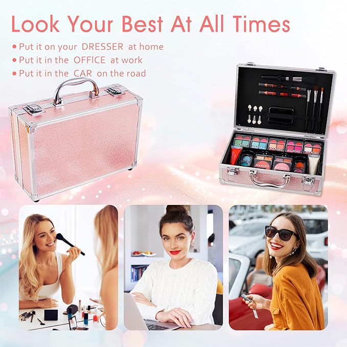 Makeup Kit for Teenager & Women Full Kit, All- In- One Makeup Set With The Cosmetic Train Case, Professional Makeup Kit, Makeup Gift Set for Women Girls(pink)
