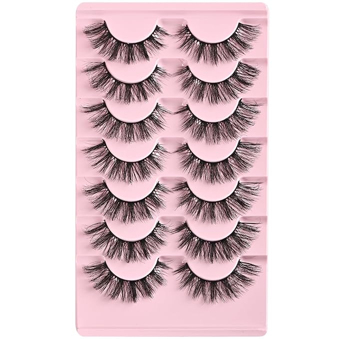 FARRED Cat Eye Lashes Natural Wispy Eyelashes Fluffy False Lash Strips Short Cateye Fake Eyelash 14mm Full Strip Lashes Pack 7 Pairs Pestañas Sets for MUA and Beginners Daily Makeup