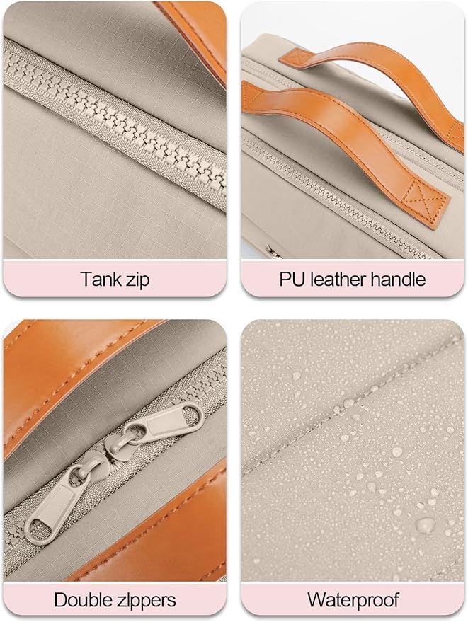 Women's Hanging Toiletry Bag, Waterproof Travel Cosmetic Organizer with Jewelry Storage, Large Capacity Makeup Case for Full-Size Skincare & Bathroom Essentials, Portable Cosmetic kit, Khaki