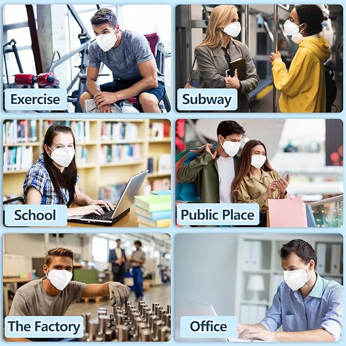 50PCS KN95 Face Masks Breathable Disposable Mask 5 Layer Cup Dust Safety Filter Efficiency≥95% with Elastic Ear Loops and Nose Bridge Clip(White)