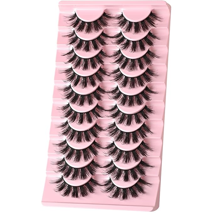 FARRED Fluffy Lashes Natural Eyelashes Short Wispy Doll Eye Lash Strips 10 Pairs Separated Volume Eyelash Pack 17mm Dramatic Wispies Fake Strip Lashes Clusters Cat Eye Pestañas Spiky Look