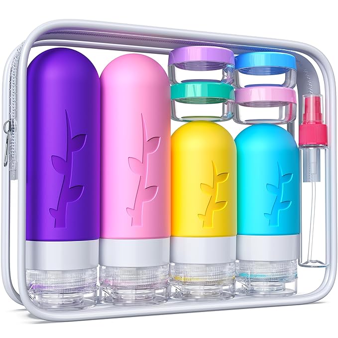 Travel Bottles,TSA Approved Containers for Toiletries, Silicone Leak Proof Refillable Liquid 3oz 2oz Travel essentials for Shampoo Conditioner Lotion BPA Free - Pack of 18