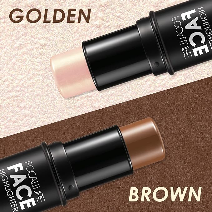 FOCALLURE 2 Pcs Contour Foundation Stick, Highlighter & Bronzer Pen, Face Brightens & Shades Pencil, Highlighting Shade Longwear Makeup, Highlight Bronzer Shaping Trimming Stick,Neutral