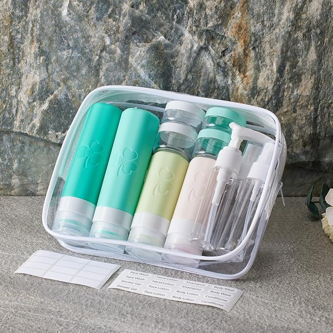 INSFIT Travel Bottles for Toiletries 23pack, TSA Approved Travel Size Toiletries, Airplane Essentials for Creams, Shampoo, Cosmetic Liquids