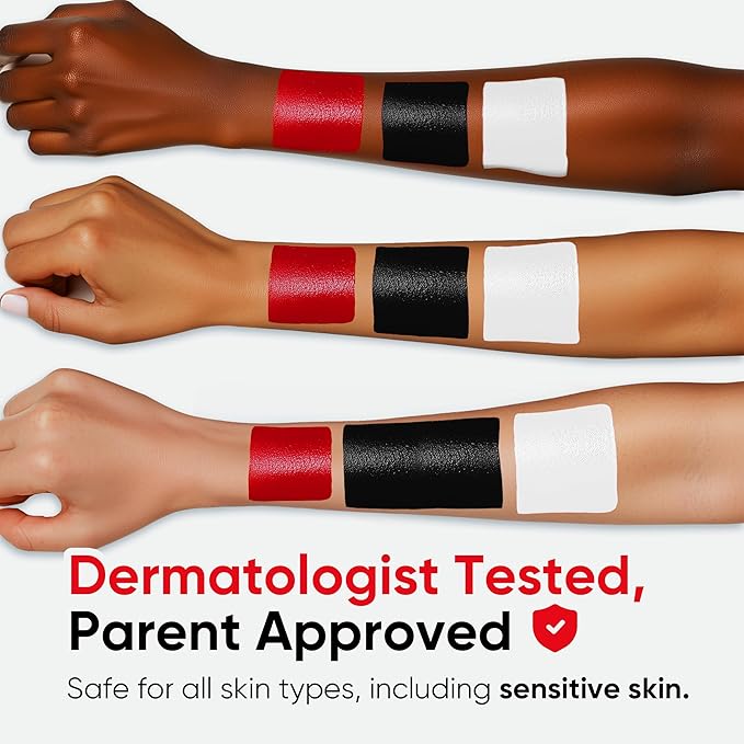 Blue Squid PRO Red, White and Black Face Paint Stick - Waterproof Body Paint Adults & Kids Eye Black Baseball, Eyeblack Softball -Hypoallergenic Twist-Up Non-Toxic Makeup Stick - Cosplay, Sports & SFX