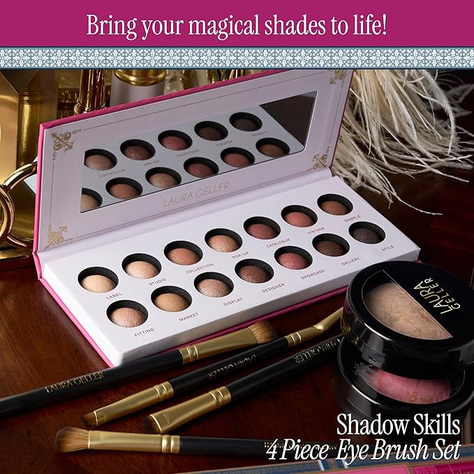 LAURA GELLER NEW YORK Shadow Skills 4-Piece Brush Set - Essential Eyeshadow Brushes - Pack of 4