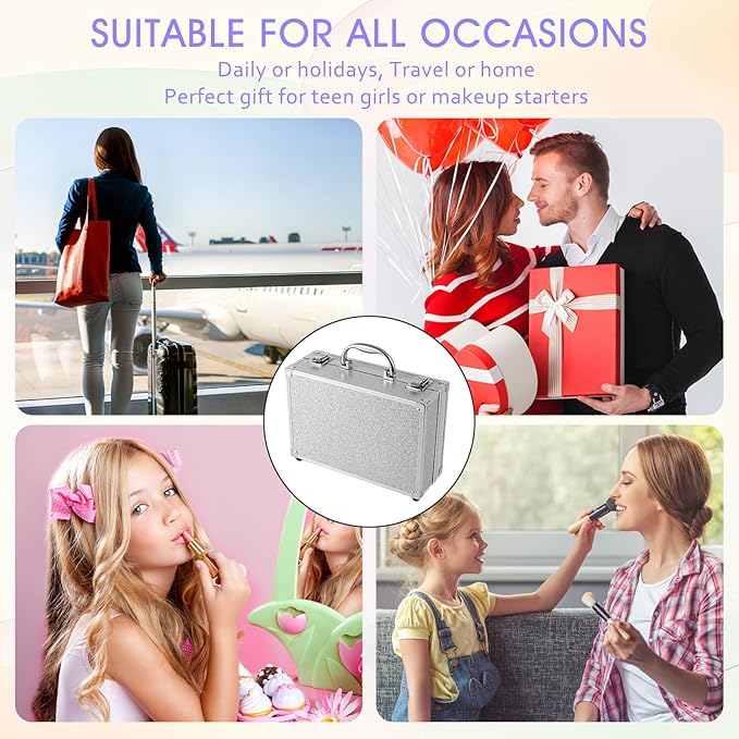 Makeup Kit for Teenager & Women Full Kit, All- In- One Makeup Set With The Cosmetic Train Case, Professional Makeup Kit, Makeup Gift Set for Women Girls(silver)