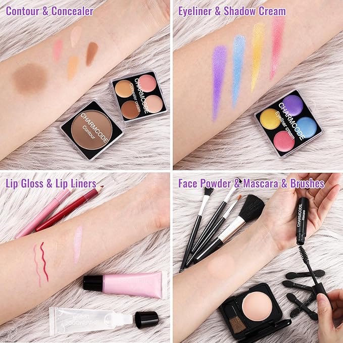 Makeup Kit for Teen Girls & Women Full Kit, Beauty Train Case with Starter Cosmetic Set, Make Up Christmas Gift Box with Eyeshadow,Lipgloss,Highlighter,Blush,Lip&Eye Pencils,Brush & More(Purple)