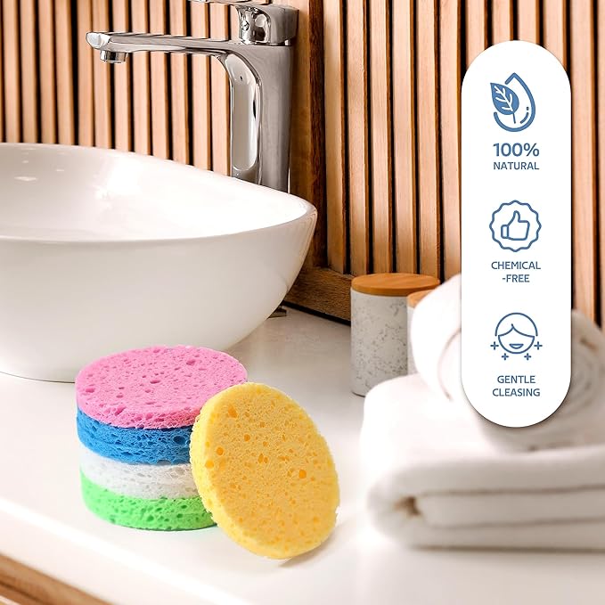 50-Colored Natural Compressed Facial Sponges, for Facial Cleansing, Reusable & Eco-Friendly, 50 PCS
