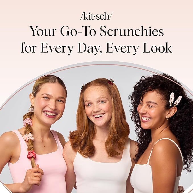 Kitsch Satin Scrunchies for Women - No Crease Hair Ties for Girls | Scrunchies For All Hair Types and Textures, Perfect for Day or Night | Ideal Gifts for Women - Assorted Cherry Blossom, 5pcs