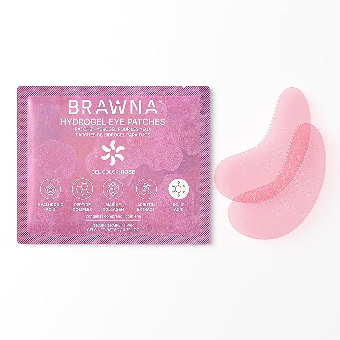 BRAWNA Hydrogel Undereye Mask Patch with Arbutin, Kojic Acid, Callogen, Peptides, Hyaluronic Acid - for Dark Circles, Puffy Eyes, Undereye Bags, Wrinkles - 24 Pairs - Rose