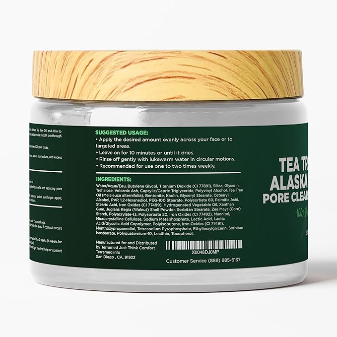 Blackhead Remover Mask With Tea Tree Oil | Clay Mask | Pore Minimizer for Face with Volcanic Ash | Soothes Redness & Irritation | Smooths Skin | Deep Cleansing Facial Treatment for All Skin Types