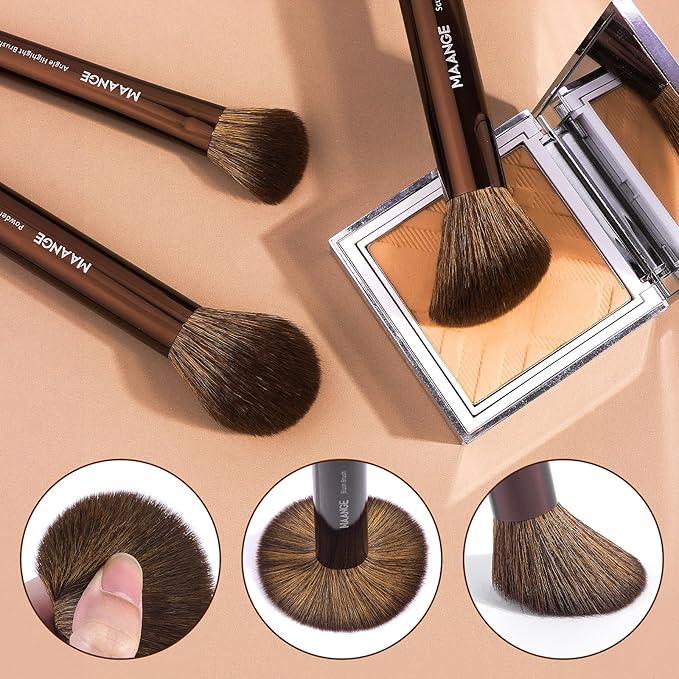 MAANGE 14-Piece Makeup Brush Set with Aluminum Ferrule- Premium Synthetic Makeup Brushes Kit Foundation Powder Brush Eye Shadow for Beginners & Professionals(Dark Coffe)