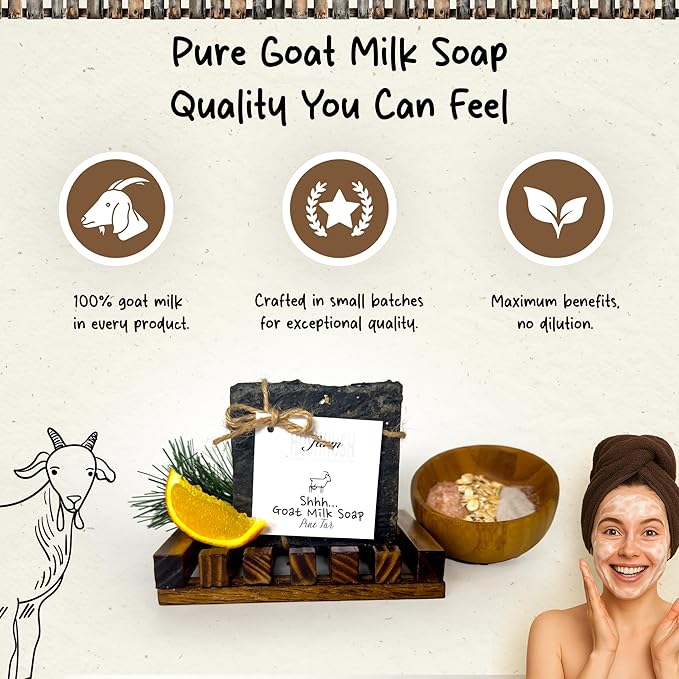 Organic Goat Milk Soap Bar for Face & Body | Handmade with Goat Milk Soap Bar for Sensitive Skin, Essential Oils | Moisturizing Vitamin-Rich Skincare - Pine Tar 3 Pack