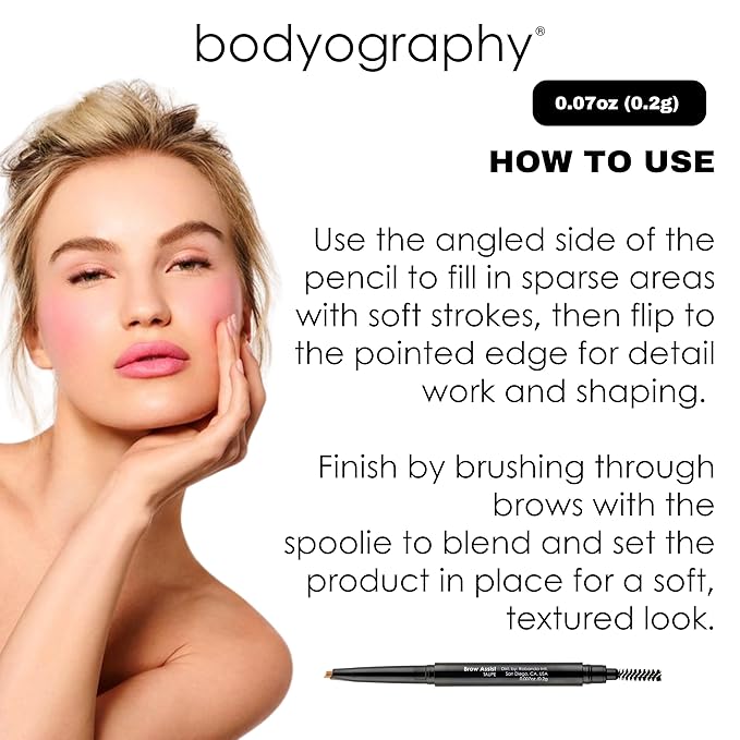 Bodyography Brow Assist – Taupe | Triangular Tip Eyebrow Pencil for Women with Built-In Spoolie | Defines, Fills & Shapes Brows | Mineral-Based Formula with Castor & Coconut Oil | Clean, Vegan