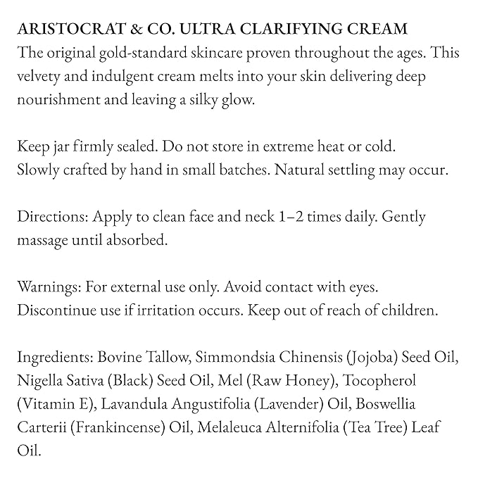 Ultra Clarifying Cream – Grass Fed Precision Blend Amish Tallow Body Butter for Face & Skin, Toning Whip for Skin Elasticity, Smooth & Radiant Skin, Nourishing Texture Boosting Balm, 2oz