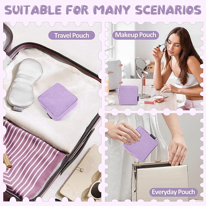 MAGEFY Small Makeup Bag for Purse Mini Cosmetics Bag Corduroy Cute Cosmetic Pouch for Women with Slip-in Pockets