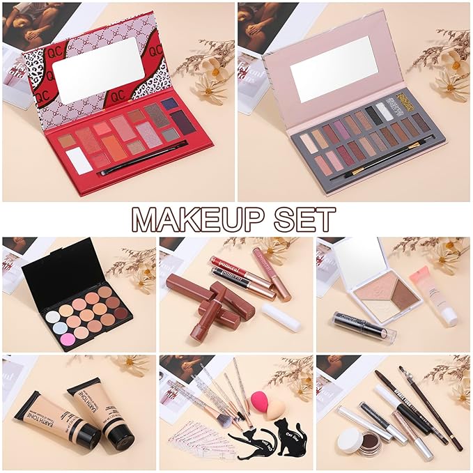 Makeup Kit For Women Girls, Makeup Set For Teens beginners, Full Makeup Kit With Everything Carrying Bag, Eyeshadow Palette, Foundation, Concealer, Lipstick, Brushes (14 & 20 Color eyeshaow Kit)