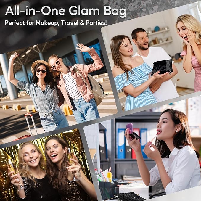 Color Nymph Full Cosmetics Set for Beginner, Makeup Gift Kit for Girls, Women & Teens, Sequin Make up Bag for Starters Includes Lip Gloss, Lipstick, Liquid Blush, Eye shadow Palette, Mascara etc