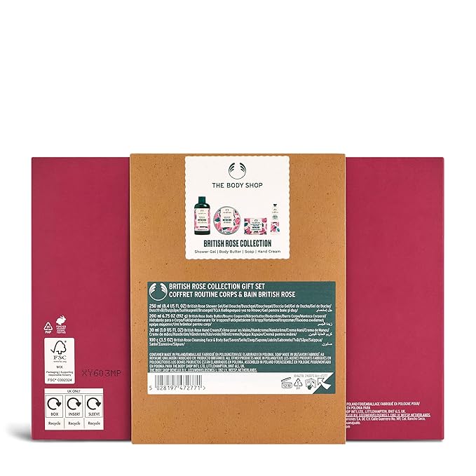 The Body Shop British Rose Collection Gift Set - 4 Piece Set, Shower Gel, Body Butter, Hand Cream, Bar Soap, Vegan