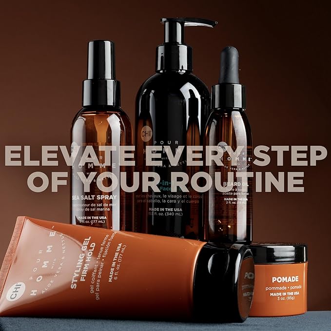 CHI Pour Homme Styling Gel for Men, Firm Hold Hair Gel for Maximum Shine & Defined Styles, Made With Aloe Vera & Nettle, Fresh, Woody Scent, 3 oz