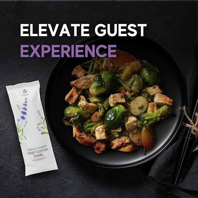 30 Hot or Cold Wrapped Moist Towels – 9'' x 9" Moist Towelettes Individually Wrapped Scented Disposable Face & Hand – Pre-Moistened Hand Wipes Soft Refreshing for Travel, Spa, Restaurant - Lavender