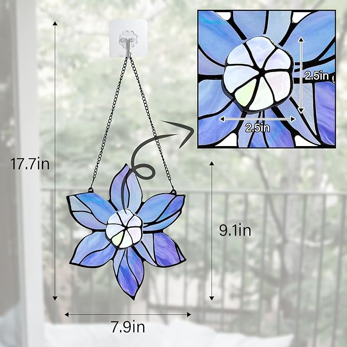Stained Glass Window Hanging - Purple Flowers Stain Glass Decoration Sun Catchers Indoor Window,Floral Suncatcher Gift for Mom Grandma Nana Aunt