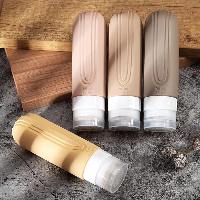 Travel Bottles for Toiletries, Tsa Approved 3oz Travel Size Containers BPA Free Leak Proof Refillable Liquid Silicone Squeezable Travel Accessories for Shampoo Conditioner Lotion (4 Pack)