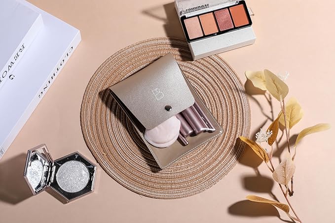 BS-MALL Travel Makeup Brushes Premium Synthetic Foundation Powder Concealers Eye Shadows 7 PCS with Triangle Puff & Storage Bag (Bright pink)