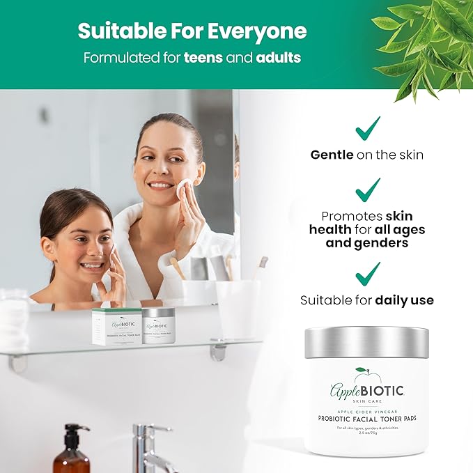 Toner Pads for Face - Exfoliating Face Wipes, for All Skin Types - Apple Cider Vinegar, Green Tea, 60 Pads