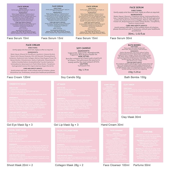 Rose Facial Skin Care Set, 33 Pcs Bath & Body Spa Basket for Women, Beauty Care Kit, Sheet Mask, Makeup Bag, Face Serum, Bath Bomb, Perfume, Christmas, Mother Day, Valentine's, Birthday, Baby Shower