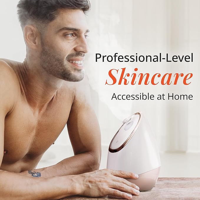 Vanity Planet Aira Ionic Facial Steamer (Rose Gold) - Pore Cleaner That Detoxifies, Cleanses and Moisturizes - Adjustable Nozzle, Water Tank with 3 Essential Oil Baskets