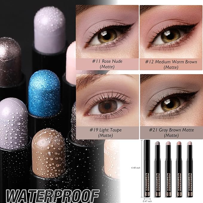 Cream Matte Eyeshadow Stick, Dusty Rose Eye Shadow Waterproof Eyeliner Brightener Pencil Crayon Long-Lasting Eye Highlighter Makeup for Women Easy to Use High Pigmented